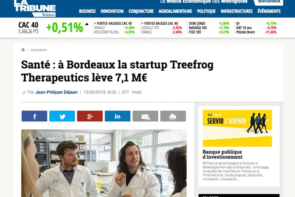 La Tribune : "In Bordeaux, TreeFrog Therapeutic raises 7,1 M€"